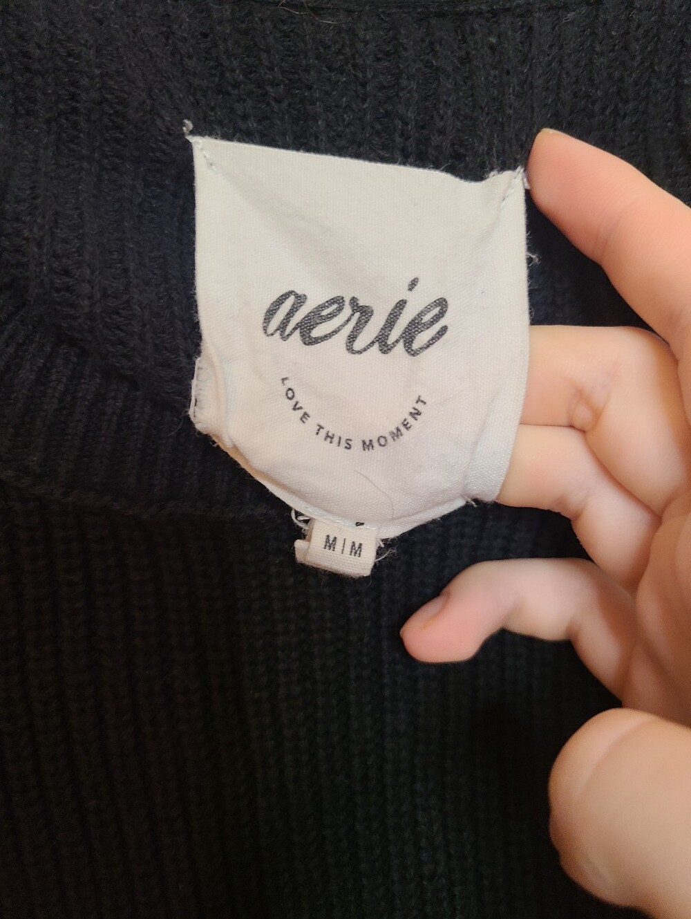 Aerie Cotton Oversized Black Cable Knit Sweater Size M - Picture 2 of 9